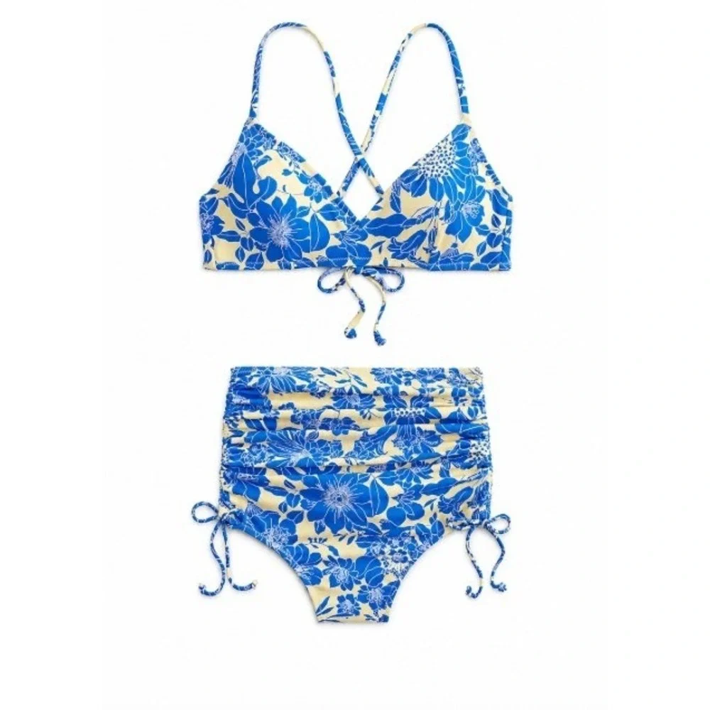 J. Crew Womens XL Blue Yellow Floral High Waisted Bikini